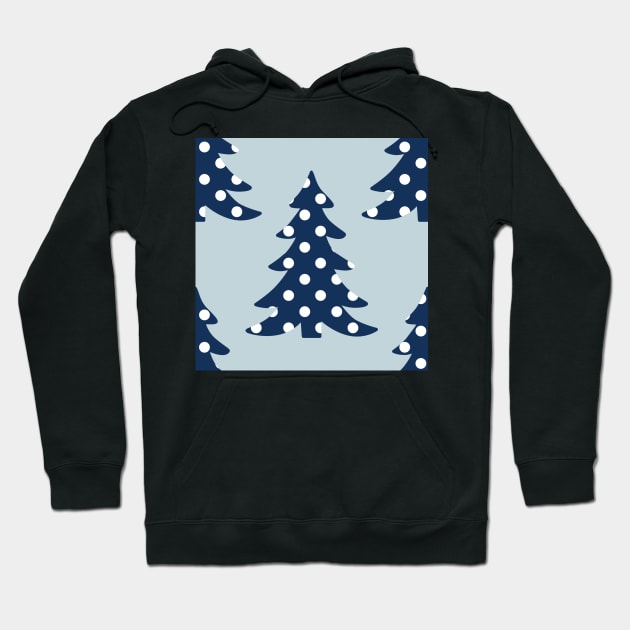 Blue christmas trees with white polka dots seamless repeat pattern Hoodie by colorofmagic